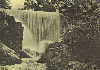 Merwin Falls, the site of Wilton's first grist mill in 1723. The grist mill and a later saw mill closed in 1902.